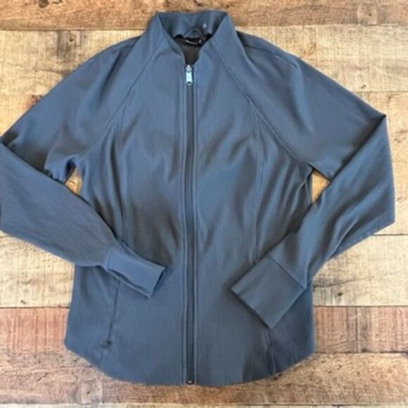 Athleta Salutation Jacket Granite Blue Full Zip Large Active Athletic Gym - Picture 11 of 13